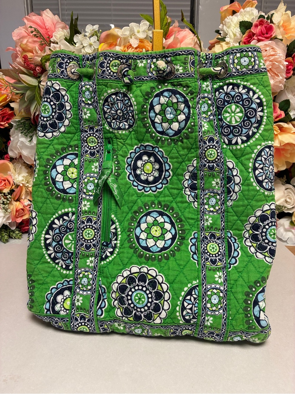 Vera Bradley Cupcakes Green Drawstring Backpack Retired 2009 Quilted Cotton